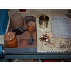 Box Full Of Keg Shaped Items, Coin Banks, Anvil