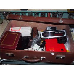 Box Full Of Old Electric Items, 8 Track Player, Clock