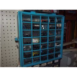 Sorter Full Of Contents, Tacks, Nails, Washers, Chalk, Clips