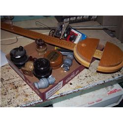 Box Full of Stove Shaped Items, Ruler, Misc.