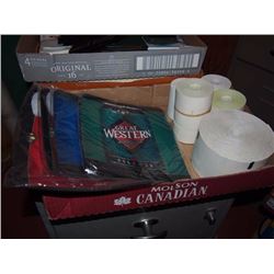 Box Full Of Till Tape And Great Western Mouse Pads