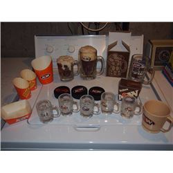 Box Full Of A&W Branded Items, Candle Mugs, Old Containers, Mugs, Complete Burger Family Mini Mugs