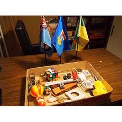 Box Full Of Office Items, Playing Card Erasers, Desk Flags