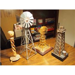 Box Full Of Office Pieces, Windmills, Oil Statues, Clown, Misc.