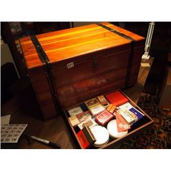 Large Wood Box And A Small Box Full Of Playing Cards