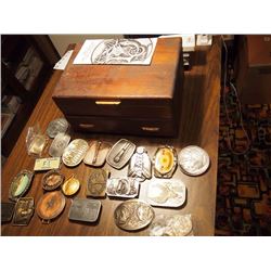 Wooden Box With Belt Buckles, Drilling Related, Pioneer