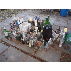 Huge Lot Of Glass Liquor Bottles, Many Different Shapes And Kinds