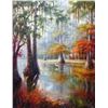 Image 2 : Fantastic Marsh Painting Original 40x30 Signed Canvas Colorful Impressionism
