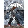 Image 2 : Chicago Windy City Girl with Umbrella Original Palette Heavy Texture Canvas