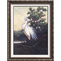 American Beauty Egret Realism Huge Original Painting on Canvas