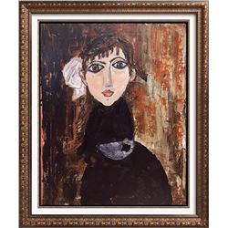 My Little Sister Naïve Style Big Eye Janier Signed Acrylic Painting