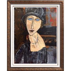 Hat & Necklace Original Painting Janier Signed Canvas