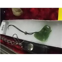 NECKLACE - HAIDA CARVED JADE - RAVEN STEALING THE MOON - ON ROPE TIE - RETAIL ESTIMATE $175