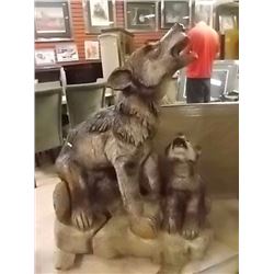 UNIQUE CHAINSAW CARVING - WOLF AND CUB  - 50" TALL  X 24 X 48"