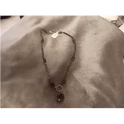 NECKLACE -- AMETHYST GEMSTONE PENDANT ON STERLING SILVER CHAIN  - STAMPED 925 - WITH AMETHYST ACCENT