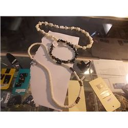 GEMSTONE BRACELLET & 2 SHELL NECKLACES