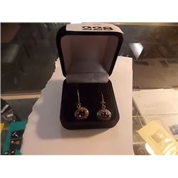 EARRINGS  - AMETHYST IN VICTORIAN DESIGN STERLING SILVER SETTING - FRENCH HOOKS - STAMPED 925