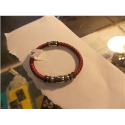 BRACELET - RED & BLACK LEATHER WITH MAGNETIC CLASP
