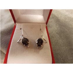 EARRINGS - RARE LARGE BROWN TOPAZ & DIAMONDS IN STERLING SILVER DROP DESIGN - LEVER BACK - RETAIL ES