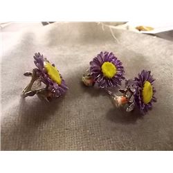 EARRING AND RING SET - 925 SILVER  - FLORAL AND BIRDS