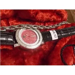 WATCH - NEW MAN'S DIAMOND KING WATCH WITH 6 DIAMONDS - WORKING - RETAIL $300 - RED
