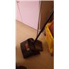 Image 4 : 1 MOP BUCKET, 1 MOP, 1 PUSH BROOM, 2 BROOMS, DUST PAN, WATERING CAN, AND MISC BLUE BUCKET