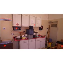 SET OF UPPER AND LOWER CABINETS WITH STANLESS STEEL SINK AND FAUCET. NO ITEMS IN THE PICTURE COME WI