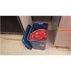 RUBBER MADE TOTE WITH APPROX 50 LB BAG OF ONIONS