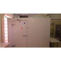 APPROX 10 FOOT BY 10 FOOT MODULAR KNOCK DOWN WALK IN FREEZER WITH INTELLEREF DIGITAL THERMOSATIC CON