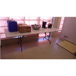 APPROX 8 FOOT WOOD TABLE WITH FOLDING LEGS