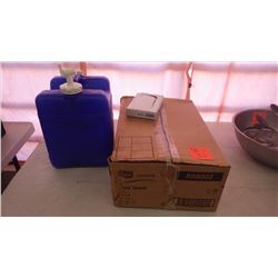 BOX OF 6 HAND TOWEL ROLLS, WATER JUG, AND BOX OF BAGS