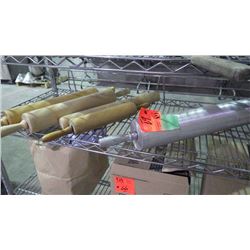 4 WOODEN ROLLING PINS AND ONE STAINLESS STEEL ROLLING PIN