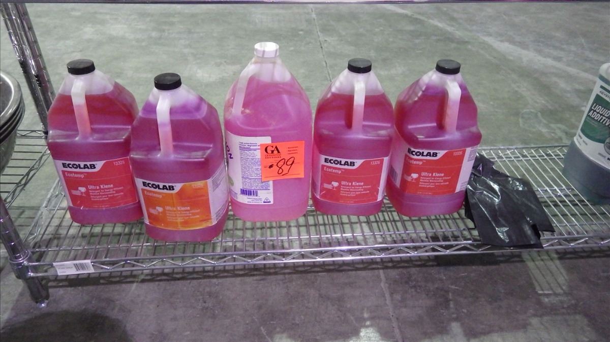 5 JUGS OF ECOLAB ULTR KLENE PLUS JUG OF LIQUID RINSE ADDITIVE