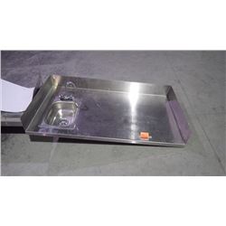 3 PIECE STAINLESS STEEL ABOVE COUNTER RACKS 2 X 43", 1 X 30 " AND 56" STAINLESS STEEL SINK WITH COUN
