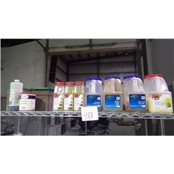 VARIOUS CONTAINERS OF SPICES ON TOP SHELF AS PICTURED
