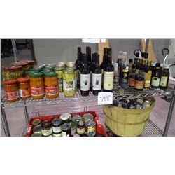 ROW OF VARIETY PICKED EGG PLANT/ARTICHOKE/VINEGARS ETC