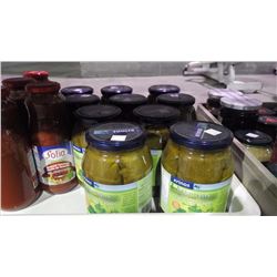 VARIETY OF CANNED GOODS/JARS OF GRAPE LEAVES