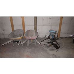 APPROX 42" POWER TROWEL AND TWO WHEEL BARROWS