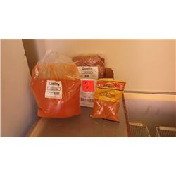 UNOPENED SPICES: 1KG BAG OF HOT CHILI POWDER, 5LBS CRUSHED CHILI FLAKES, 10LBS CHILI POWDER.