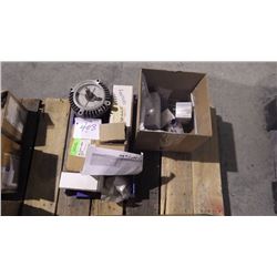 BOX OF MISC. HOBART INDUSTRIAL DISH WASHER PARTS, 1/4 HP MOTOR AND OTHER PARTS