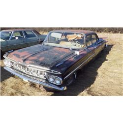1959 CHEV BISCAYNE 6 CYLINDER ORIGINAL COMPLETE, MOTOR SEIZED, GOOD TAILLIGHTS