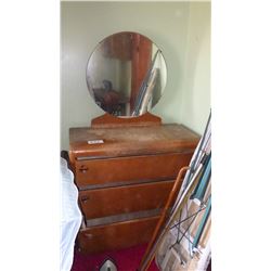CHEST OF DRAWERS AND ANTIQUE ELECTROLUX VACUUM CLEANERS, SCHOOL DESK
