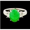 Image 2 : 3.44 ctw Jade and Diamond Ring - Platinum