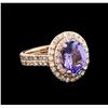 Image 1 : 4.20 ctw Tanzanite and Diamond Ring - 14KT Rose Gold