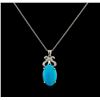 Image 1 : 4.78 ctw Turquoise and Diamond Pendant With Chain - 14KT White Gold