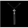 Image 1 : Crystal Square Pendant Tassel Necklace - Rhodium Plated