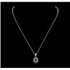 Image 2 : 3.13 ctw Tanzanite and Diamond Pendant With Chain - 14KT Yellow Gold