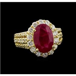 GIA Cert 4.99 ctw Ruby and Diamond Ring - 14KT Yellow Gold