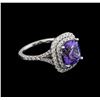 Image 1 : 4.12 ctw Tanzanite and Diamond Pendant With Chain - 14KT White Gold