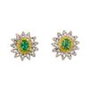 Image 1 : 0.64 ctw Emerald and Diamond Earrings - 18KT White and Yellow Gold